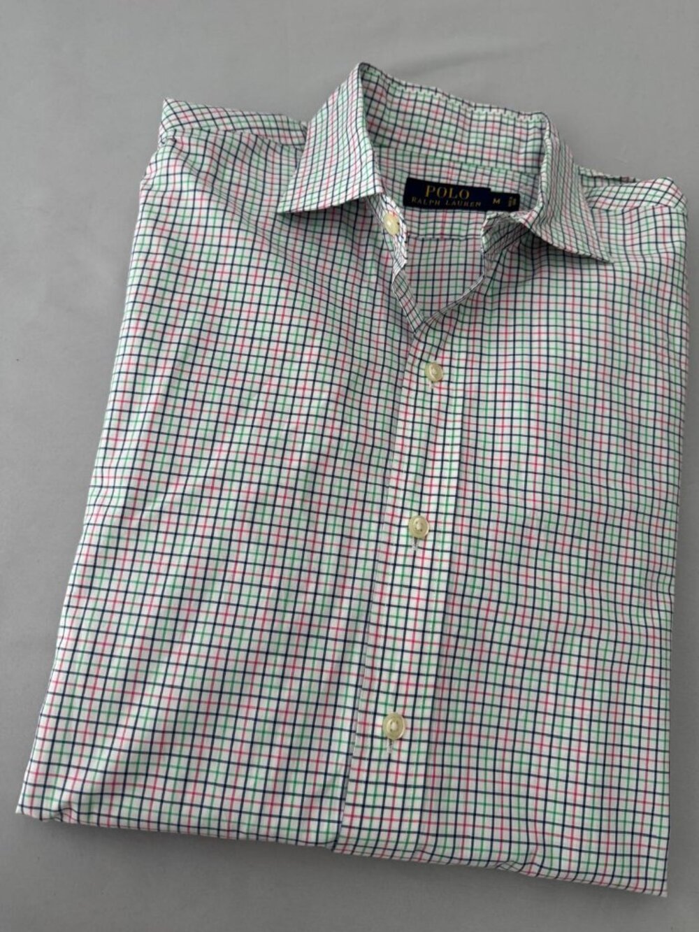 Polo Ralph Lauren Shirt Mens M Cotton Pink Blue Green Plaid Long Sleeve Button